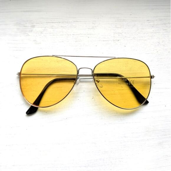 70s Retro Yellow Sunglasses Tinted Shades Aviators Minimalist Festival Glasses - Picture 1 of 6